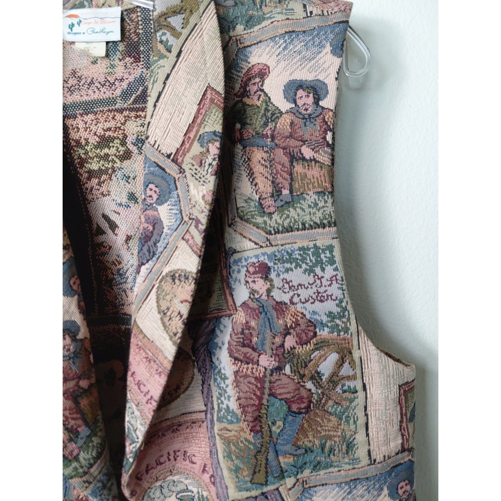 Vintage 90s Sage In Bloom Tapestry Vest Size Large South Western Cowgirl - Picture 2 of 7